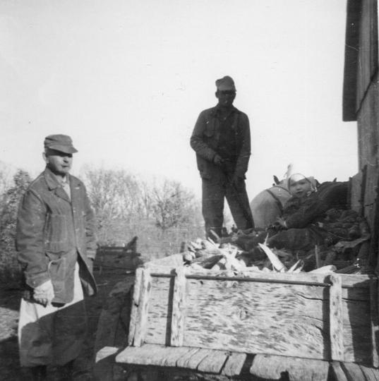 scan0176.jpg - Grandpa Arnold and Dean with Yvonne in the corn.