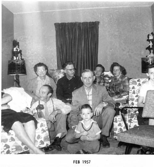 scan0008.jpg - Gerald (left), Grandma Long, Irvine, Chuck Doris, Lloyd and Danny
