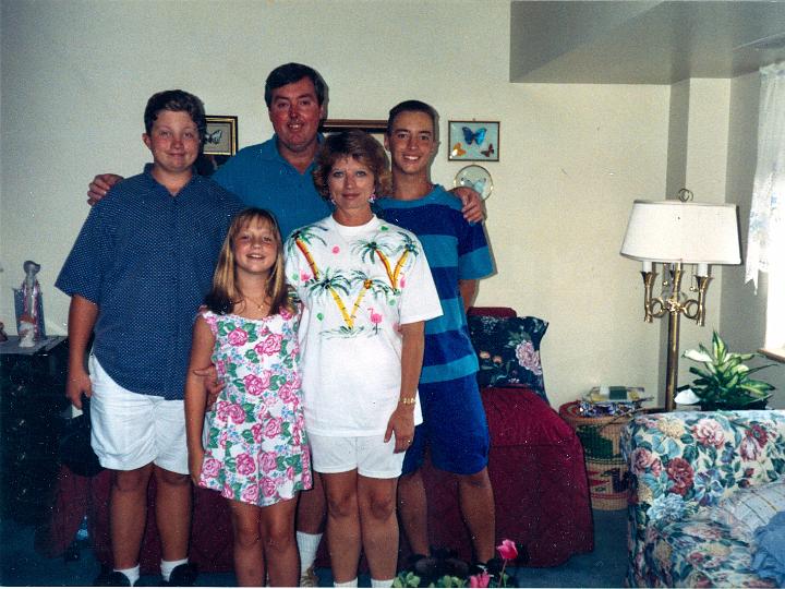 scan0006.jpg - David, Maurice, Rebecca and Yvonne and Justin.  Aunt Vickie's apartment.  1994?